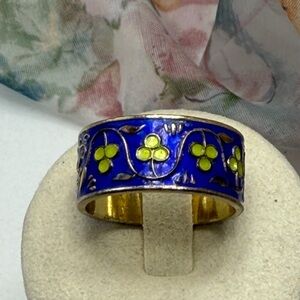 Vintage Cloisonné Ring Blue with Green